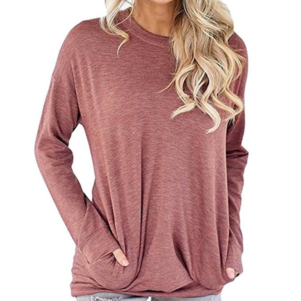 Casual Solid T-Shirt Batwing Long Sleeve Tunic - Picture 1 of 2